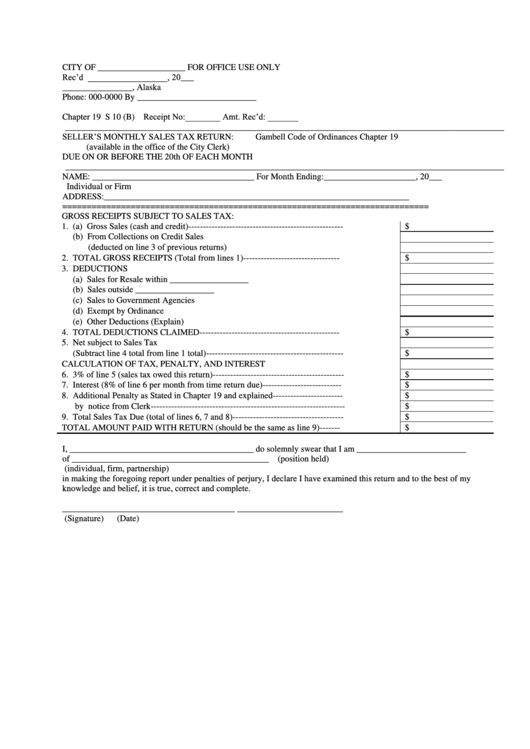 Seller'S Monthly Sales Tax Return Form Alaska printable pdf download