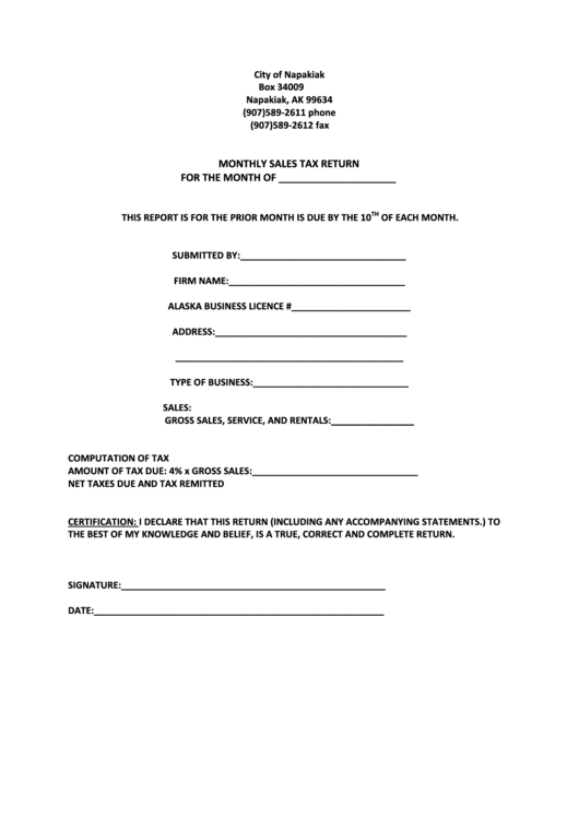 Monthly Sales Tax Return Form Alaska printable pdf download