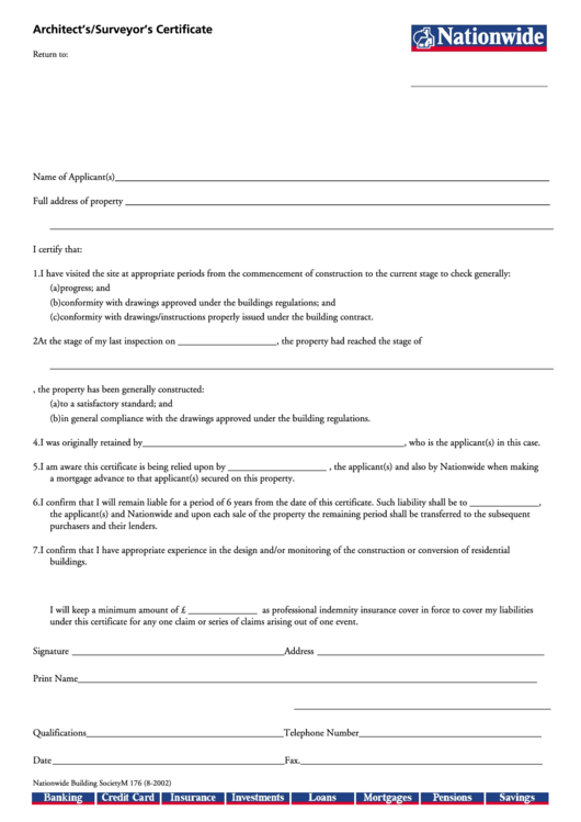 Architect'S/surveyor'S CertificateNationwide Building SocietyForm M