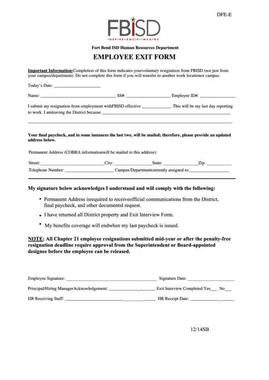 Employee Exit Form printable pdf download