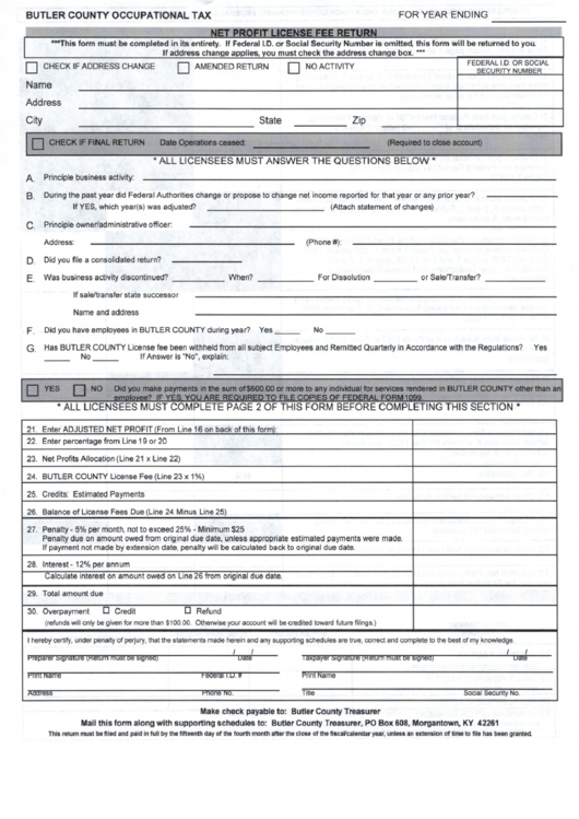 Butler County Occupational Tax Form Butler County Treasurer printable