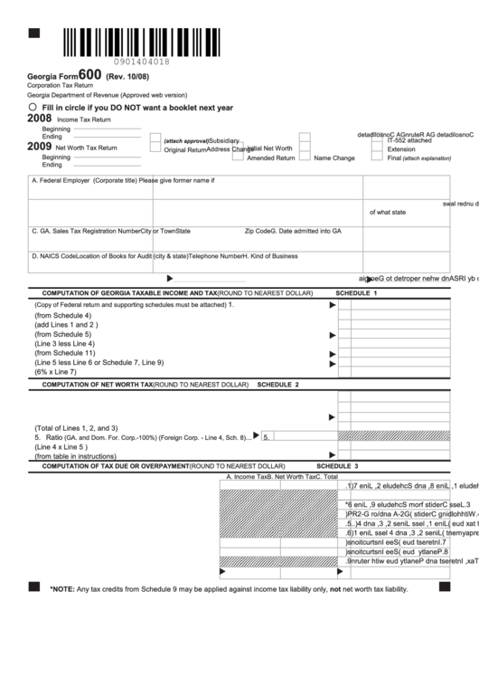 Fillable Form 600 Corporation Tax Return 2008
