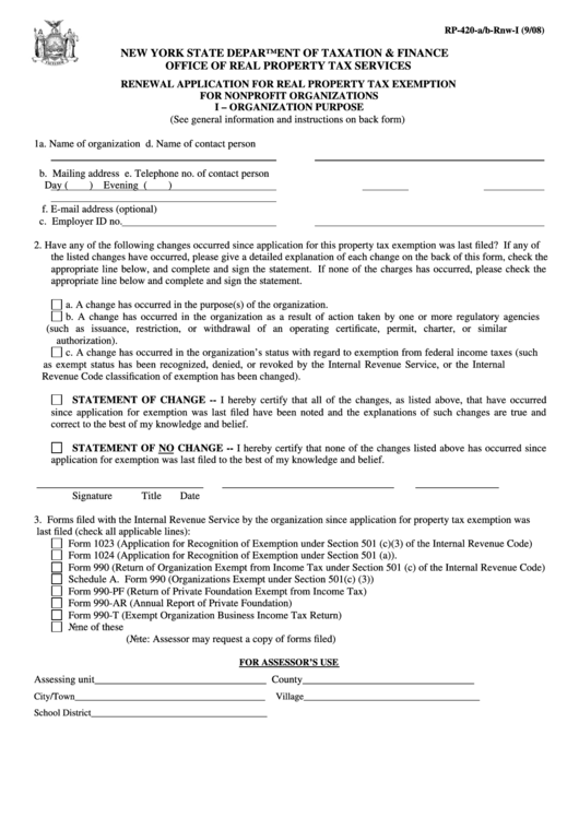 Form Rp420A/bRnwI Renewal Application For Real Property Tax