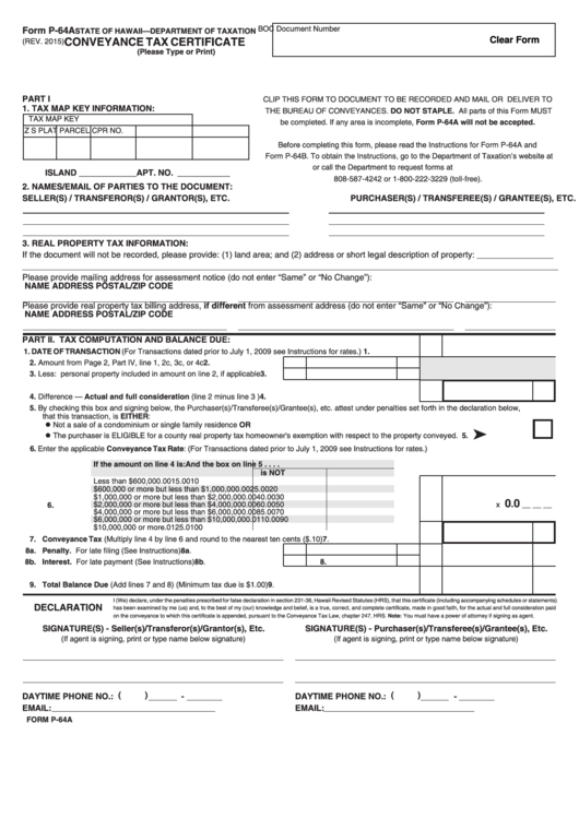 Fillable Form P64a Conveyance Tax Certificate printable pdf download