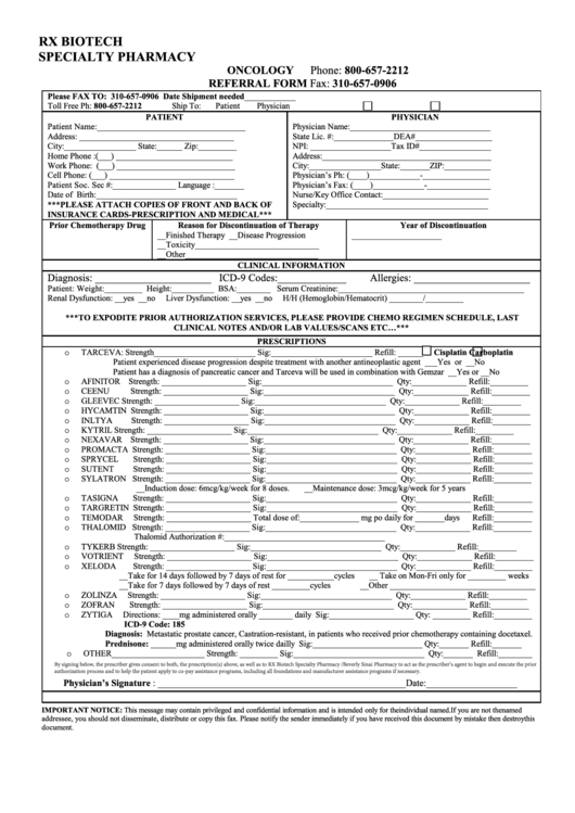 Oncology Referral Form printable pdf download