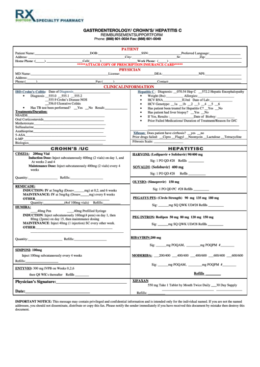 Fillable Gastroenterology Reimbursement Support Form printable pdf download