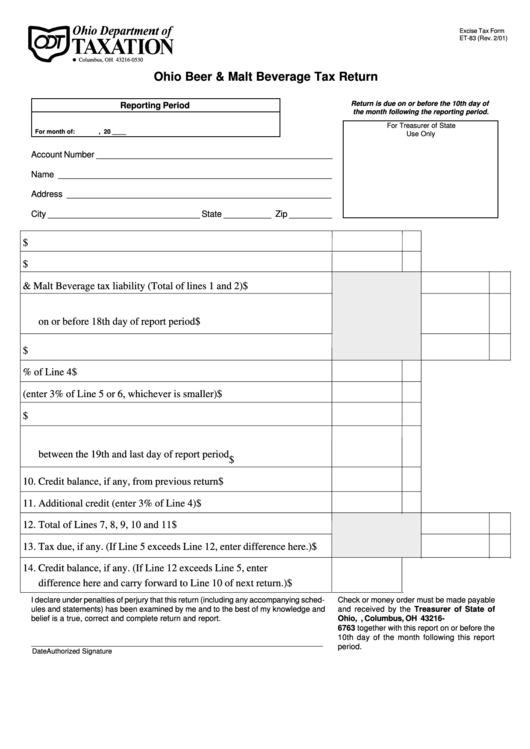 Form Et83 Ohio Beer & Malt Beverage Tax Return printable pdf download