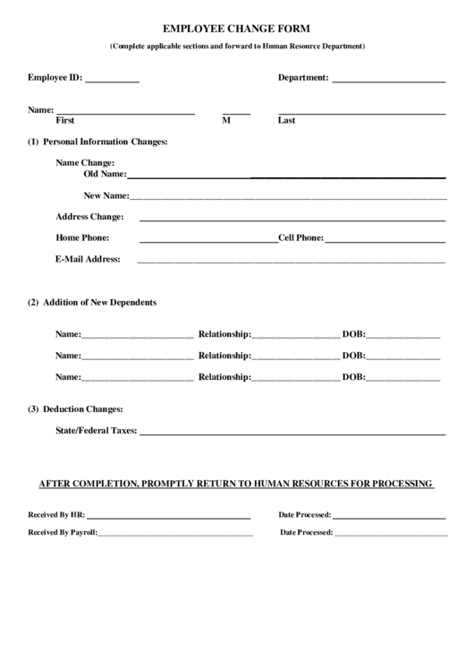 Employee Change Form printable pdf download