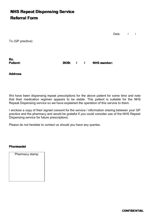 Nhs Repeat Dispensing Service Referral Form printable pdf download