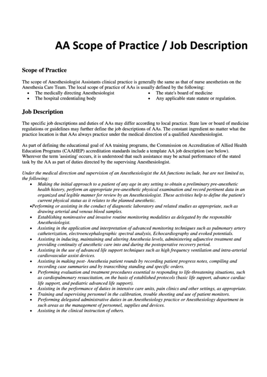 Aa Scope Of Practice / Job Description printable pdf download