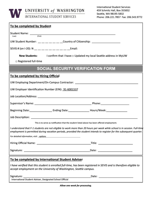 Social Security Verification Form printable pdf download