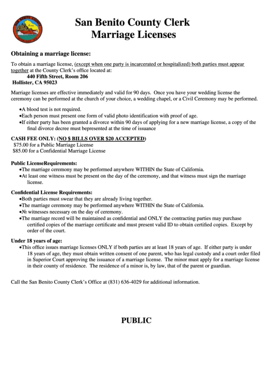 Form Vs113 San Benito County Clerk Marriage Licenses 2015 printable