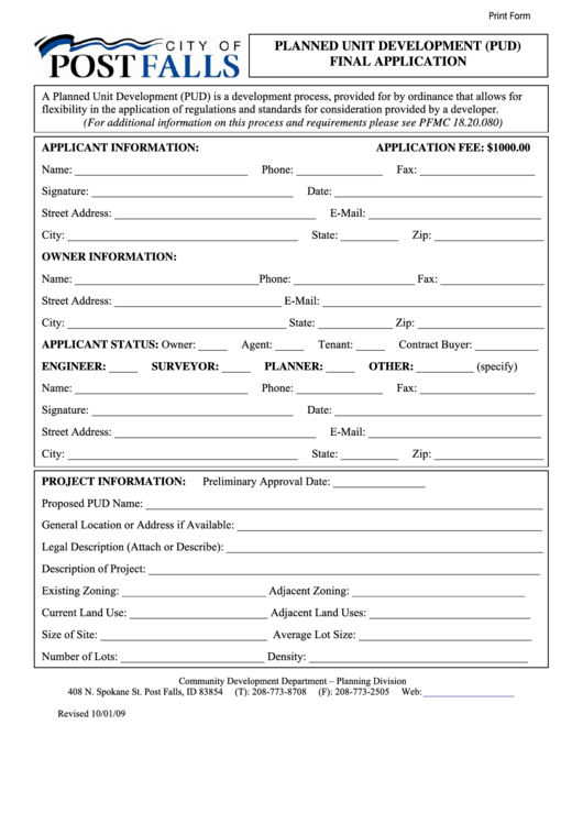 Fillable Planned Unit Development (Pud) Final Application printable pdf