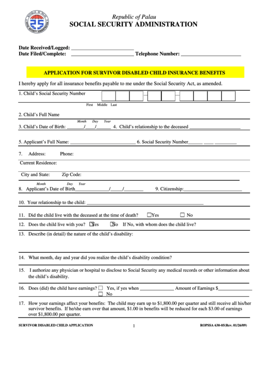 Application For Surviving Disabled Child Insurance Benefit Form