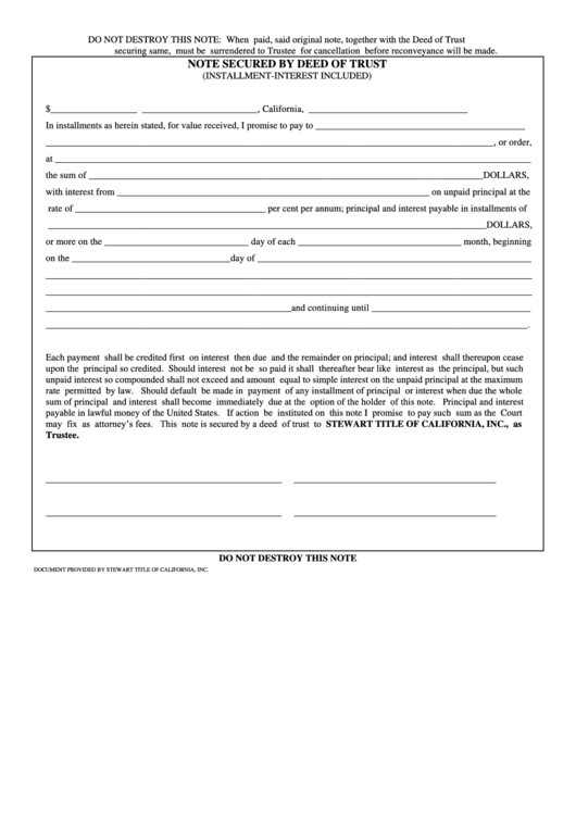 Note Secured By Deed Of Trust Form printable pdf download