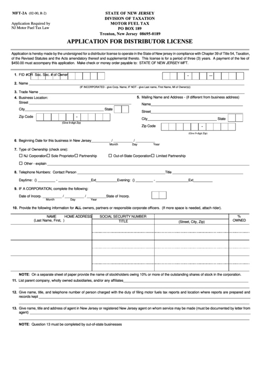 Fillable Form Mft2a Application For Distributor License 2000