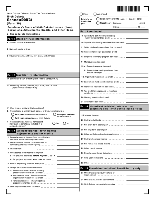 Schedule K1 For Form 38 Beneficiary'S Share Of North Dakota
