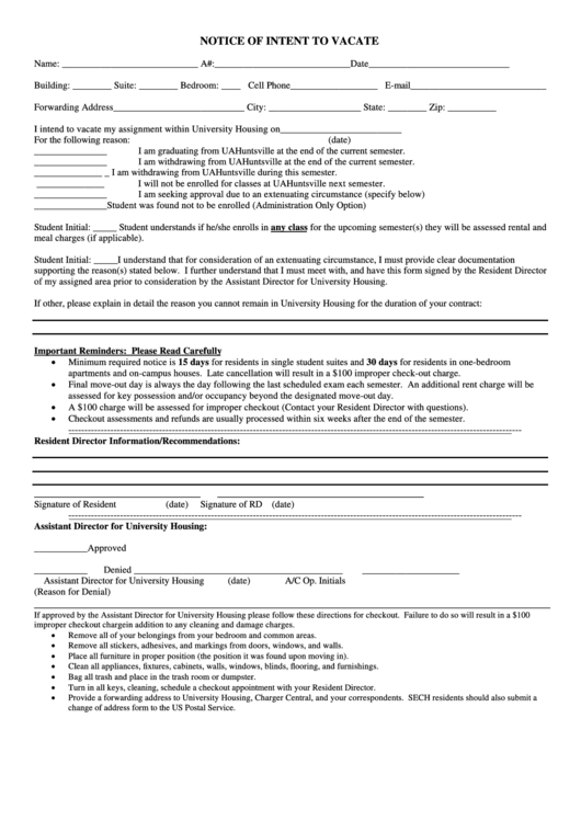Top 17 Notice Of Intent To Vacate Templates free to download in PDF format