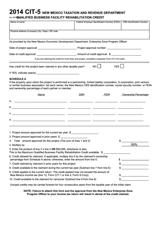 Form Cit5 Qualified Business Facility Rehabilitation Credit 2014