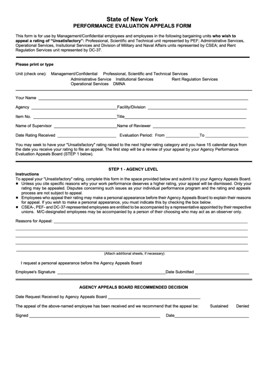 Performance Evaluation Appeal Form printable pdf download