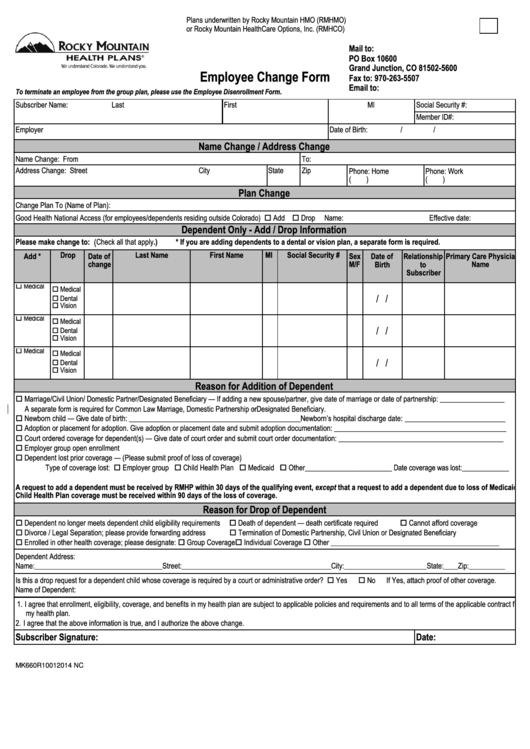 Employee Change Form printable pdf download