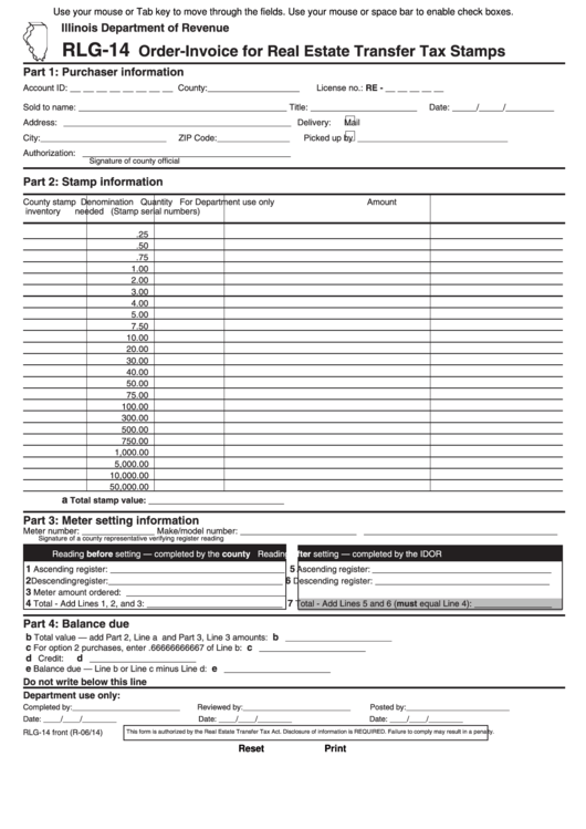 Fillable Form Rlg14 OrderInvoice For Real Estate Transfer Tax