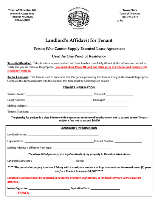 Person Who Cannot Supply Executed Lease Agreement Form printable pdf