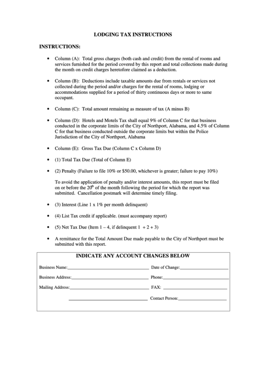 Lodging Tax Report Form City Of Northport printable pdf download