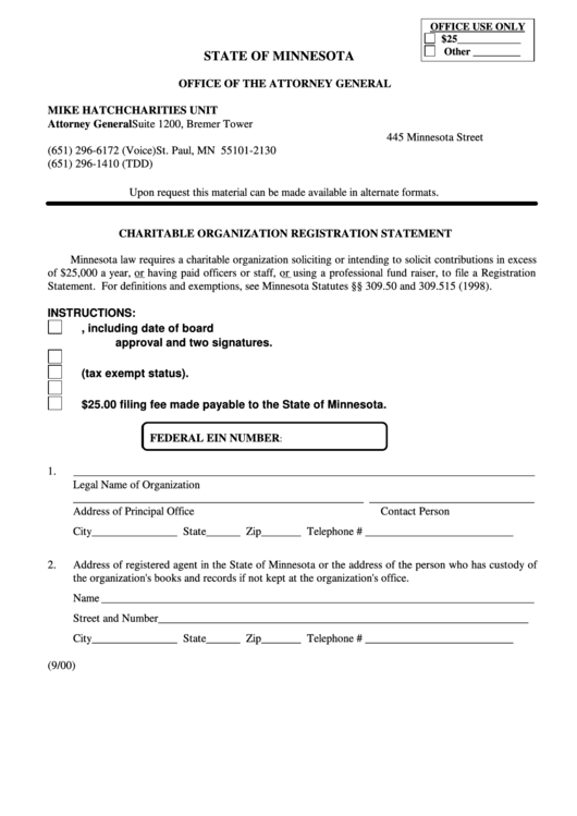 Fillable Charitable Organization Registration Statement Form Office Of