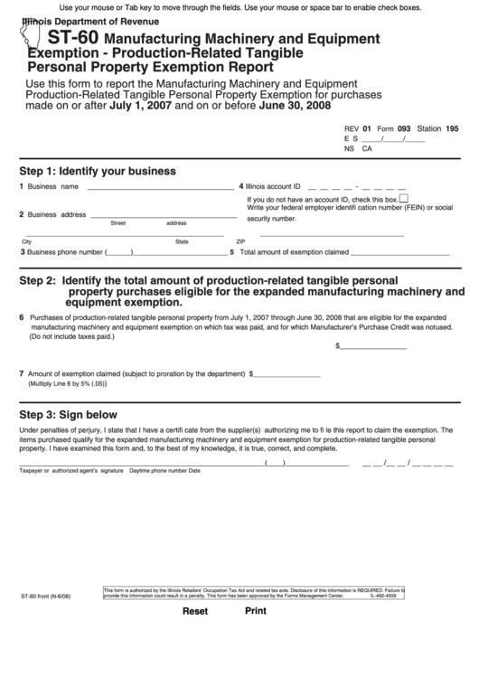 Fillable Form St60 Manufacturing Machinery And Equipment Exemption