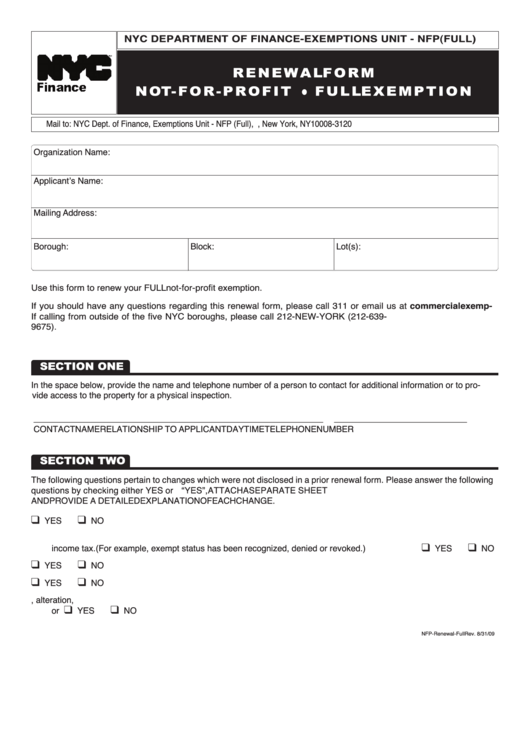 Renewal Form NotForProfit Or Full Exemption printable pdf download