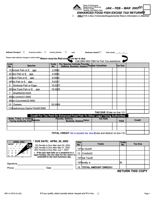 Enhanced Food Fish Excise Tax Return Form 2002 printable pdf download