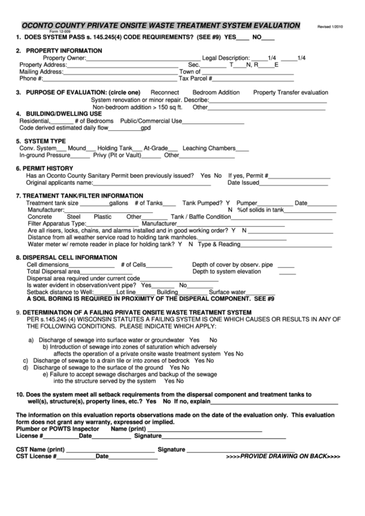 Form 12009 Private Onsite Waste Treatment System Evaluation