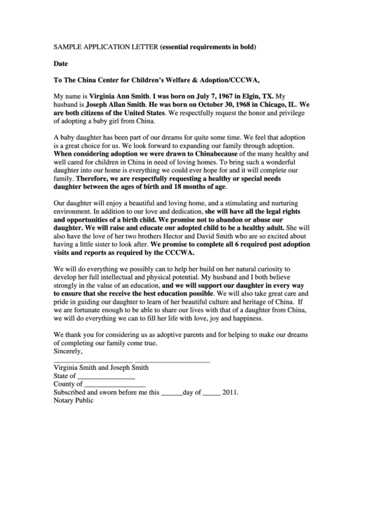 Sample Application Letter To The China Center For Children'S Welfare