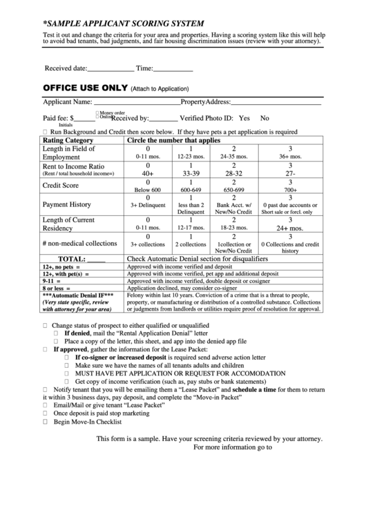 Sample Form Of Applicant Scoring System printable pdf download