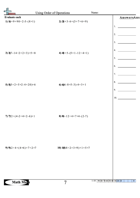 Using Order Of Operations Worksheet printable pdf download