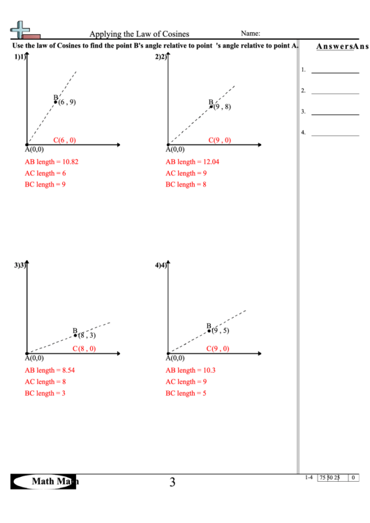 Applying The Law Of Cosines Worksheet printable pdf download