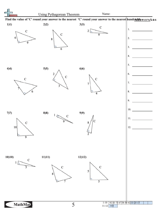 Using Pythagorean Theorem Worksheet printable pdf download