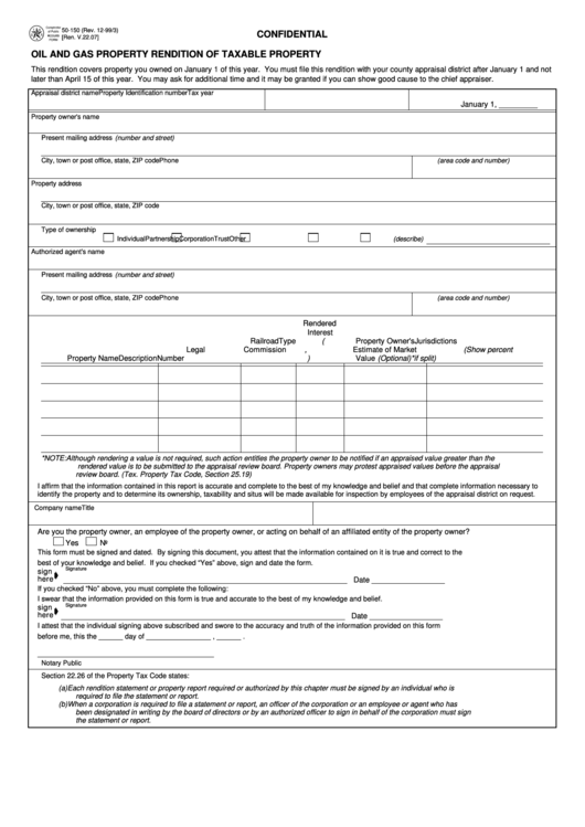 Form 50150 Oil And Gas Property Rendition Of Taxable Property 1999