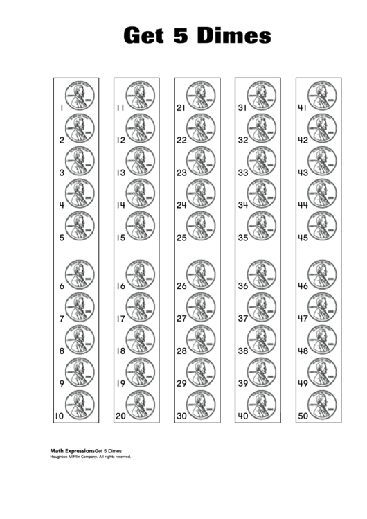 Math Expressions Get 5 Dimes Template printable pdf download