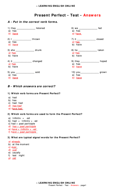 present perfect test pdf
