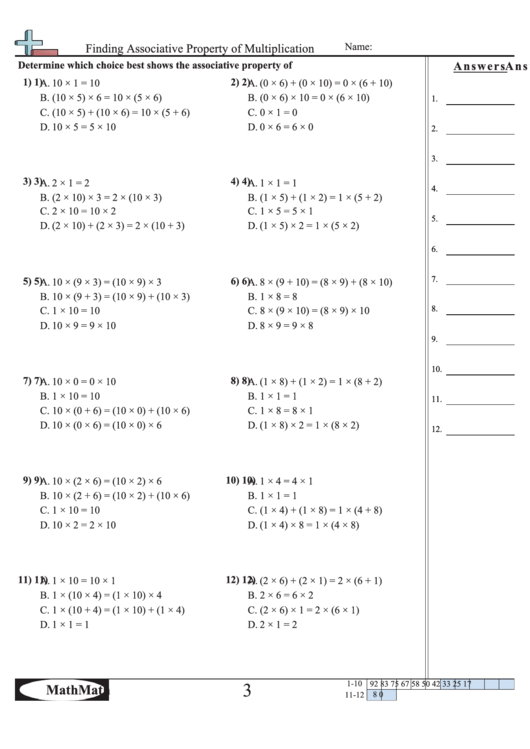 Finding Associative Property Of Multiplication Worksheet printable pdf download