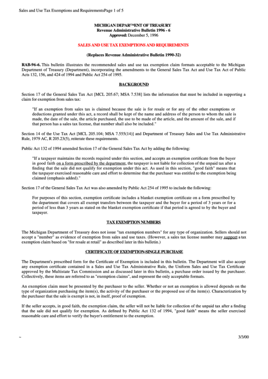 Sales And Use Tax Exemptions And Requirements Instruction printable pdf download