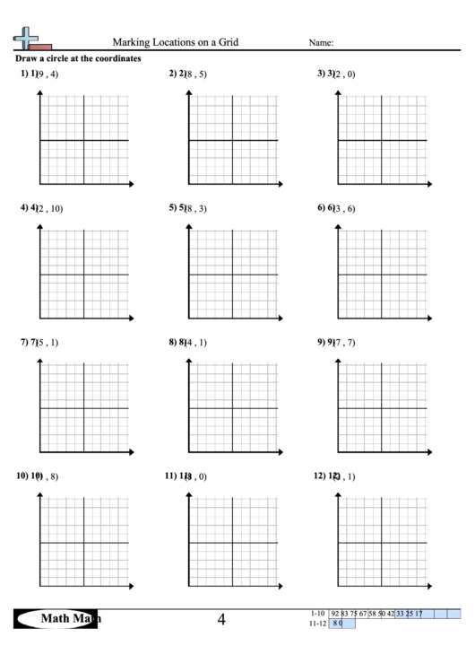 'Marking Locations On A Grid' Math Worksheet printable pdf download