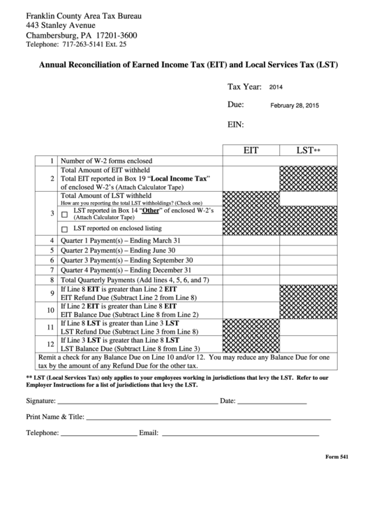 Fillable Form 541 Annual Reconciliation Of Earned