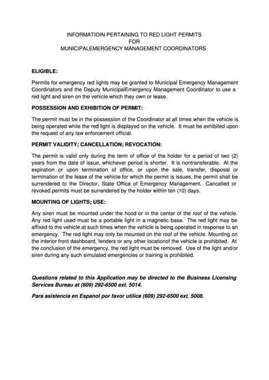 Fillable Form Blc50 Application For Red Light Permit For Municipal
