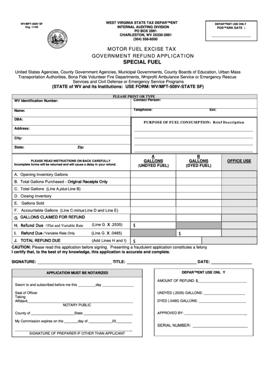 Form Wv/mft509v Sf Motor Fuel Excise Tax Government