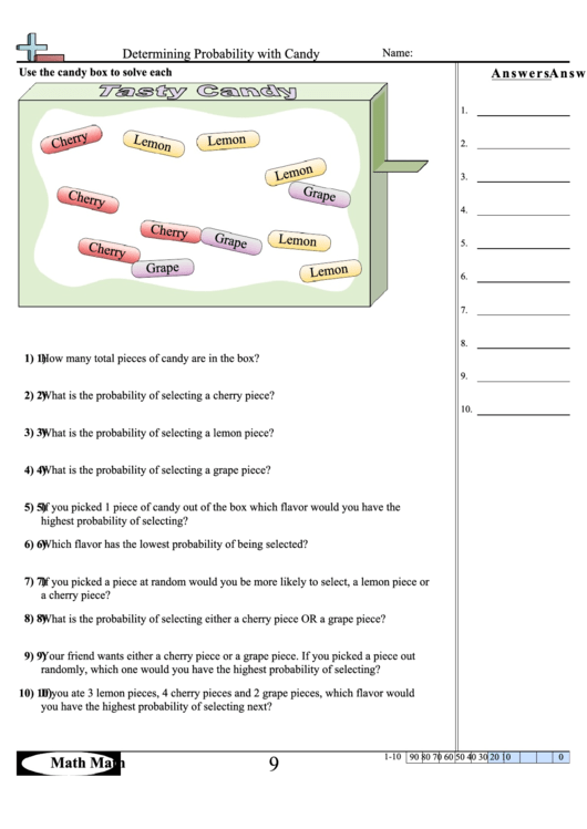 Determining Probability With Candy Worksheet With Answer Key printable