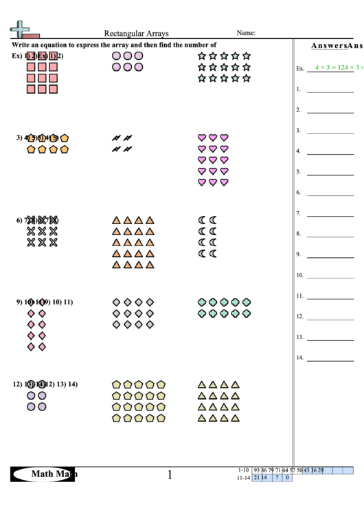 Rectangular Arrays Worksheet With Answer Key printable pdf download