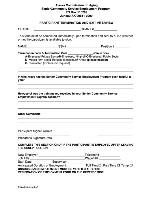 Participant Termination And Exit Interview Form, Verification Of